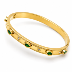 Emerald Green Zircon Stainless Steel Hand Cuff Bracelet for Women