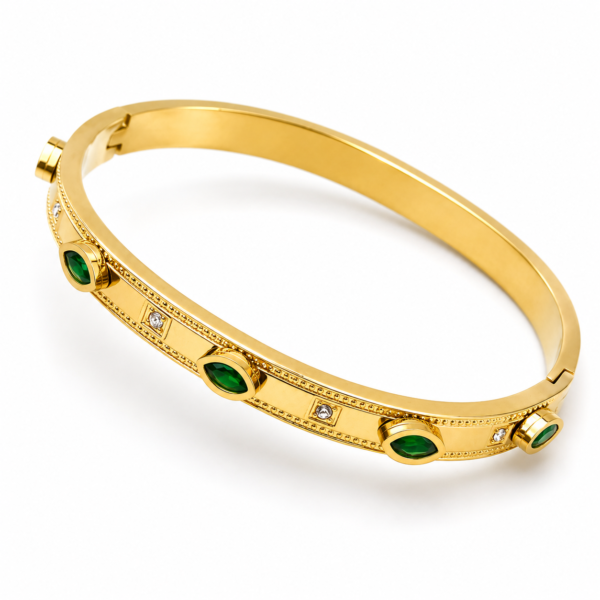 Emerald Green Zircon Stainless Steel Hand Cuff Bracelet for Women