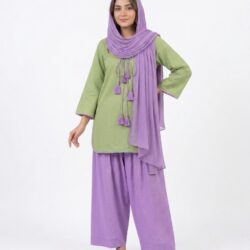 Pistachio Green Doria Lawn 3 Piece Suit with Lilac Dupatta