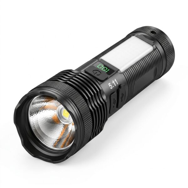 Rechargeable LED Flashlight with Zoom & LCD Display
