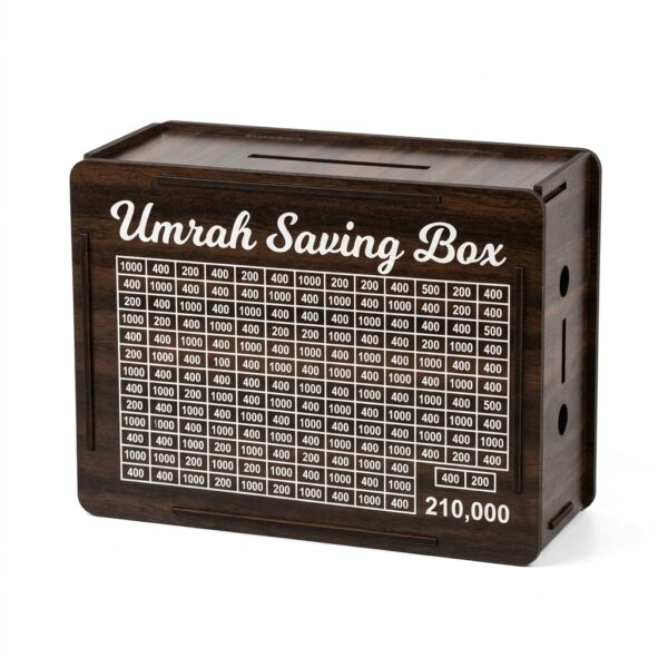 Wooden Umrah Saving Box – 210,000 Saving Challenge